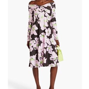 STINE GOYA Floral Off-Shoulder Dress in Pink and Black